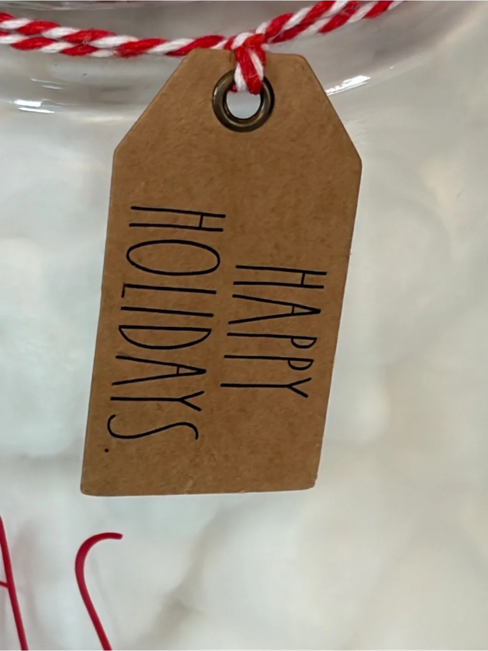 Rae Dunn NWT Merry Christmas Glass Jar with Cotton Balls Festive Holiday Decor